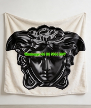 Versace Black 3D Medusa Head Sculpture Print Flannel Sofa Throw Blanket IMG_1309